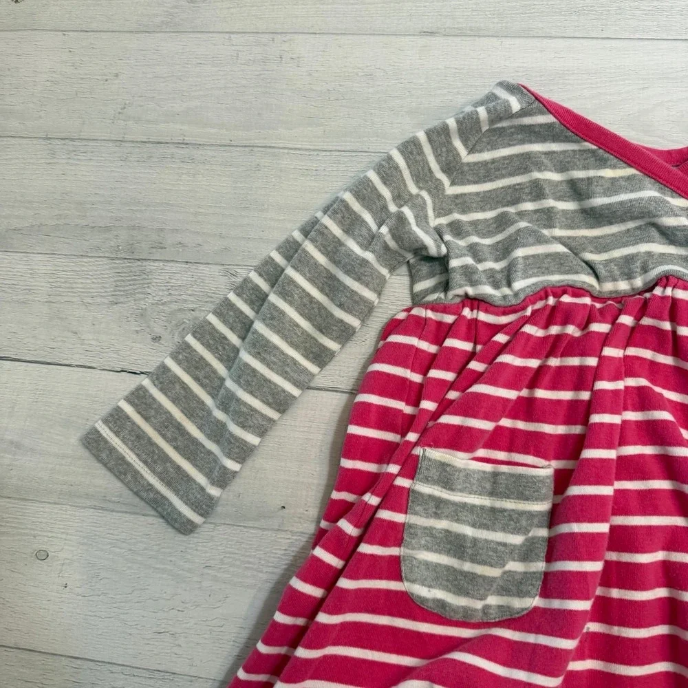 Hanna Andersson girls pink grey stripes cotton‎ dress size 80 18/24 months